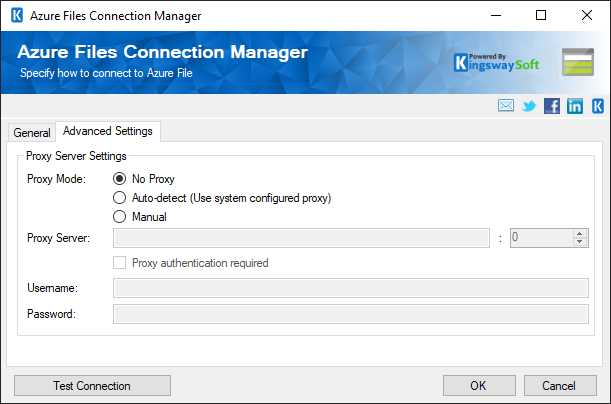 Azure Files Connection Manager - Advanced Settings